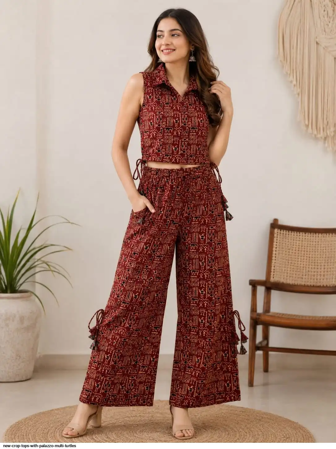 NEW CROP TOPS WITH PALAZZO MULTI TURTLES G