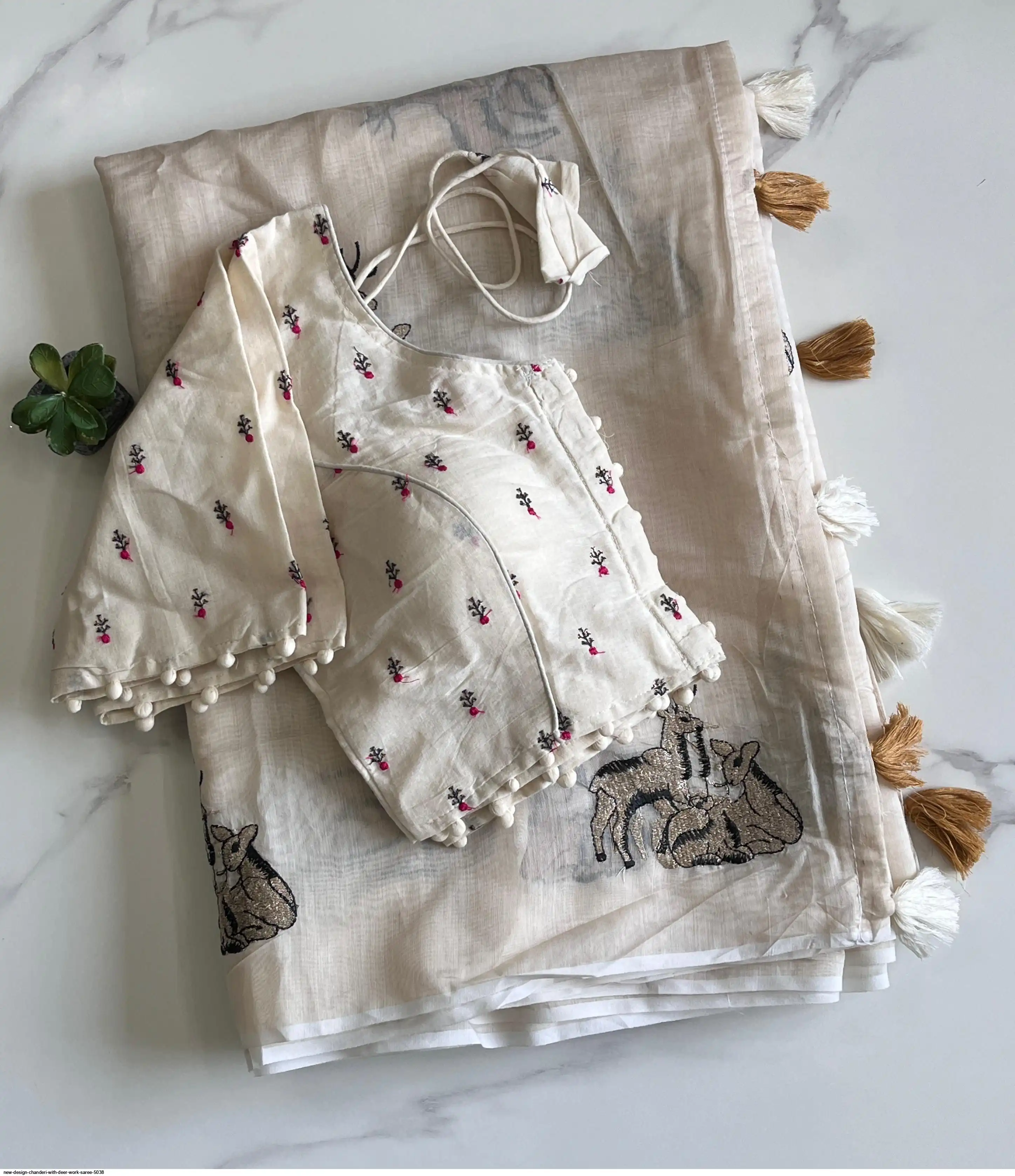 NEW DESIGN CHANDERI WITH DEER WORK SAREE 5038 C