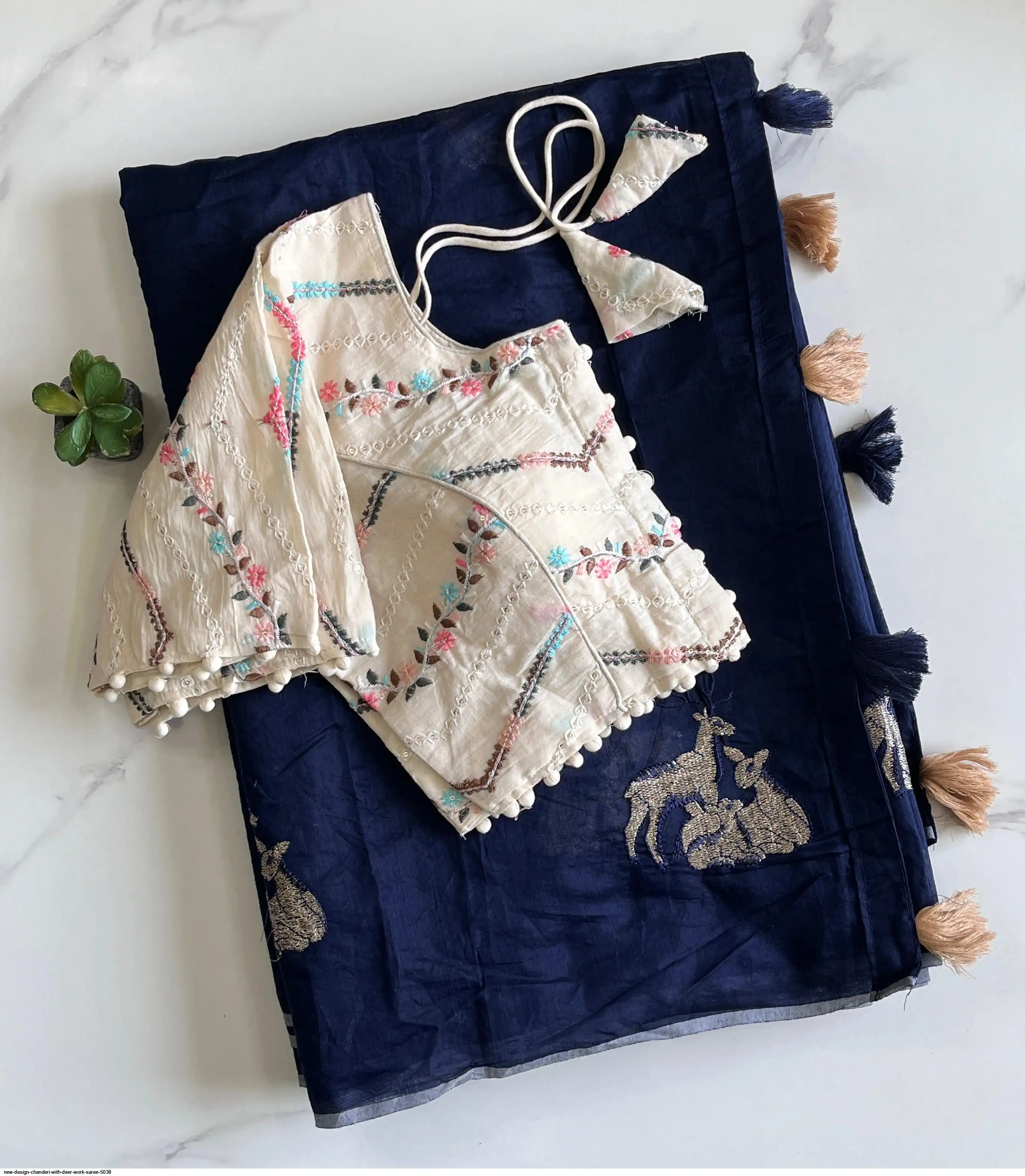 NEW DESIGN CHANDERI WITH DEER WORK SAREE 5038 F
