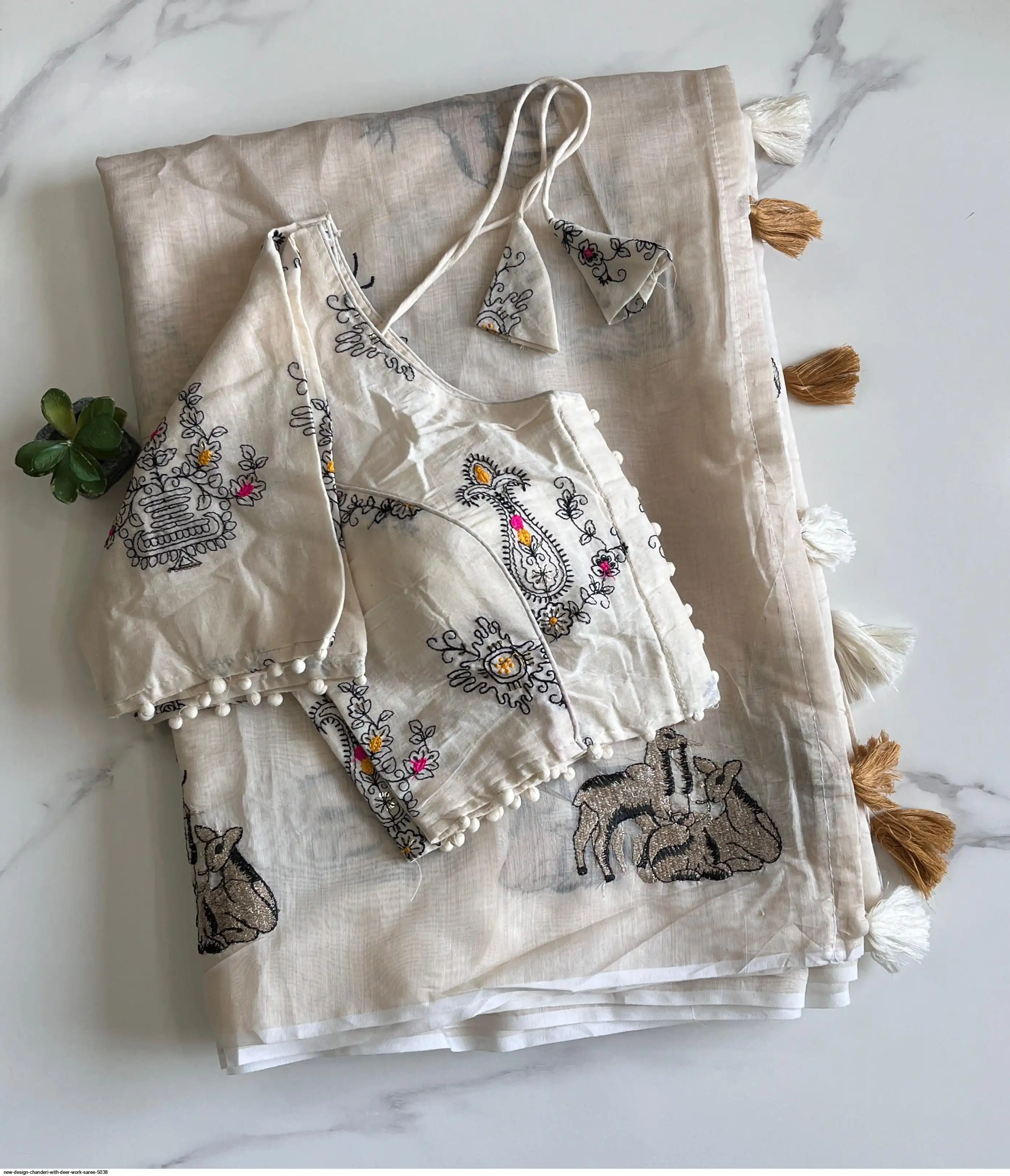 NEW DESIGN CHANDERI WITH DEER WORK SAREE 5038 J