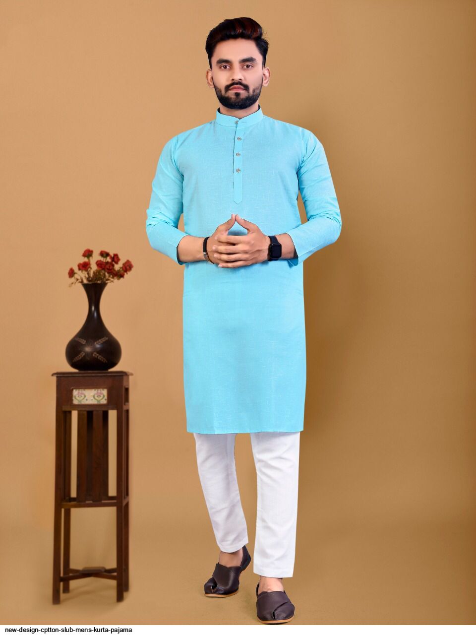 new design cotton slub mens kurta pajama