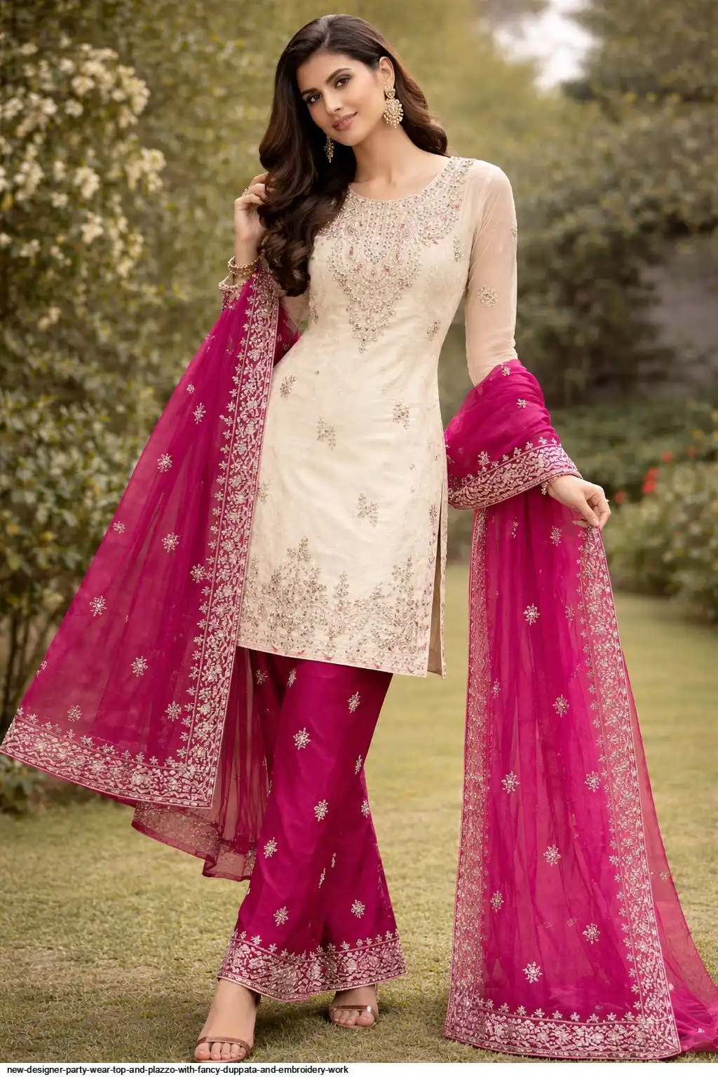 NEW DESIGNER PARTY WEAR TOP AND PLAZZO WITH FANCY DUPPATA AND EMBROIDERY WORK B
