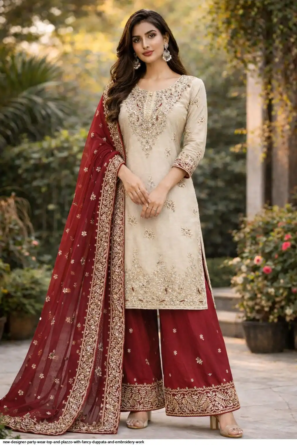 NEW DESIGNER PARTY WEAR TOP AND PLAZZO WITH FANCY DUPPATA AND EMBROIDERY WORK D