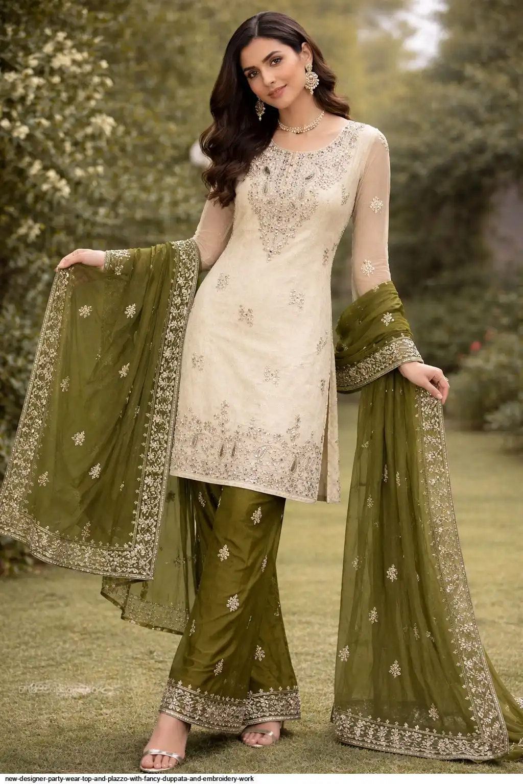 NEW DESIGNER PARTY WEAR TOP AND PLAZZO WITH FANCY DUPPATA AND EMBROIDERY WORK E