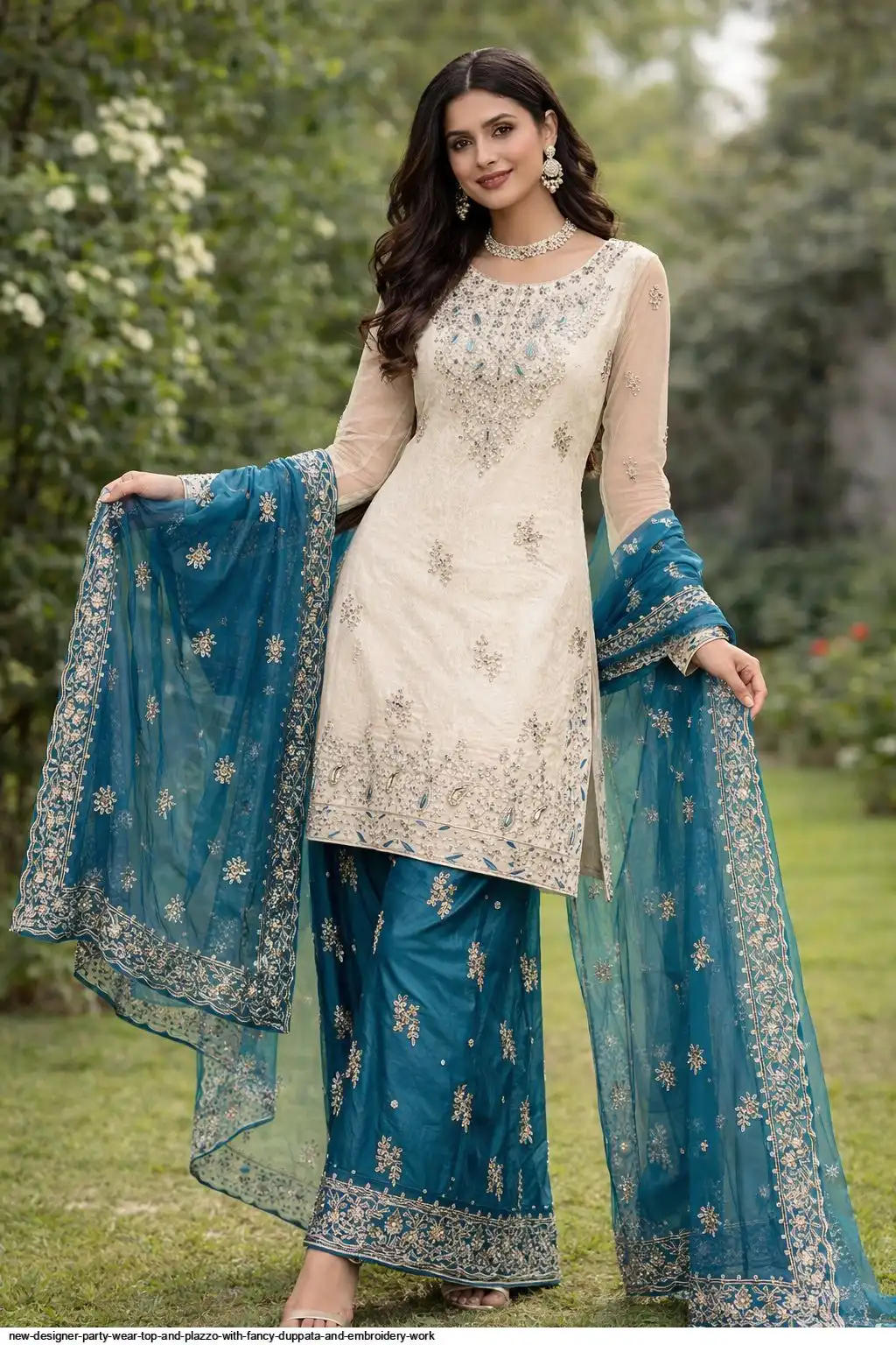 NEW DESIGNER PARTY WEAR TOP AND PLAZZO WITH FANCY DUPPATA AND EMBROIDERY WORK F