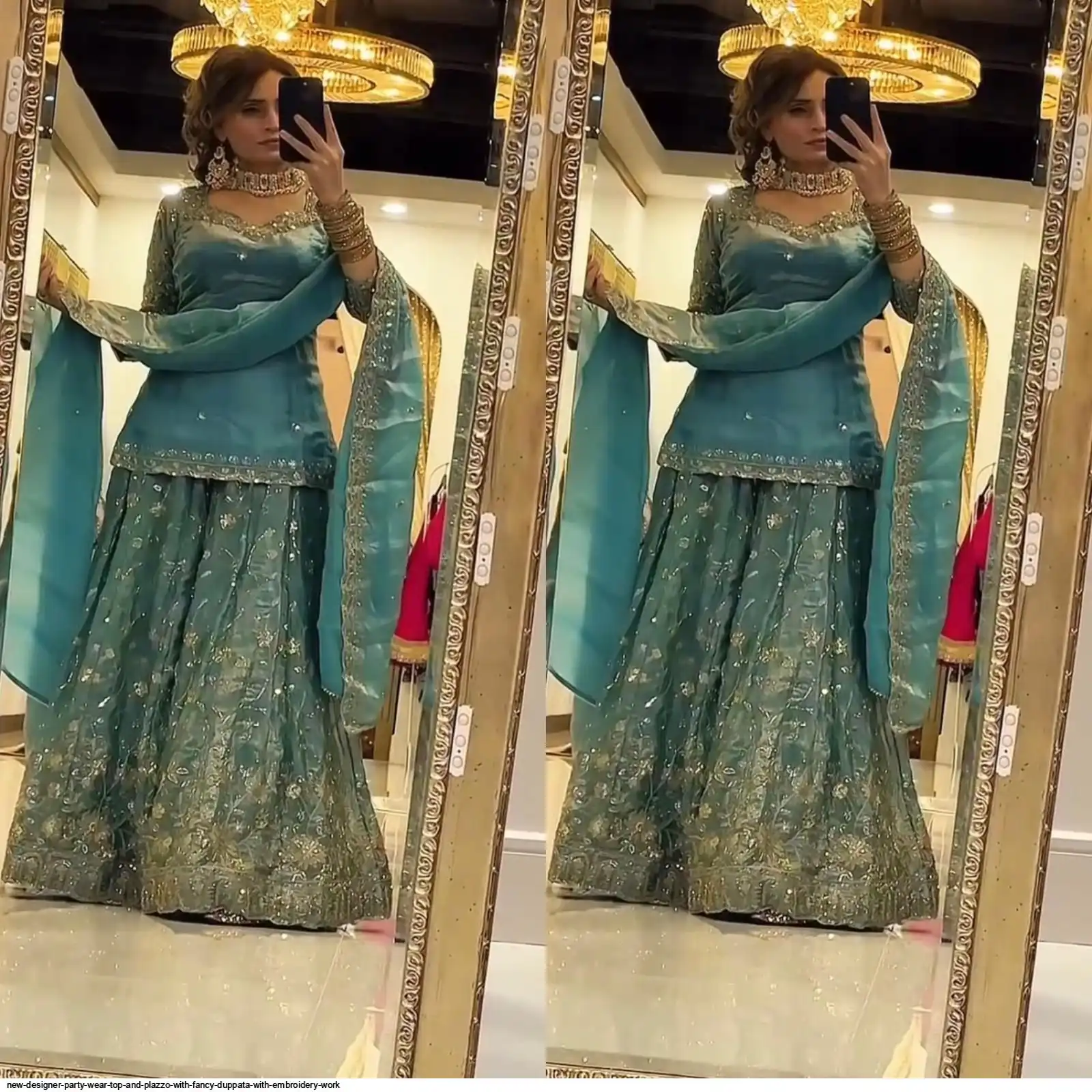 NEW DESIGNER PARTY WEAR TOP AND PLAZZO WITH FANCY DUPPATA WITH EMBROIDERY WORK B