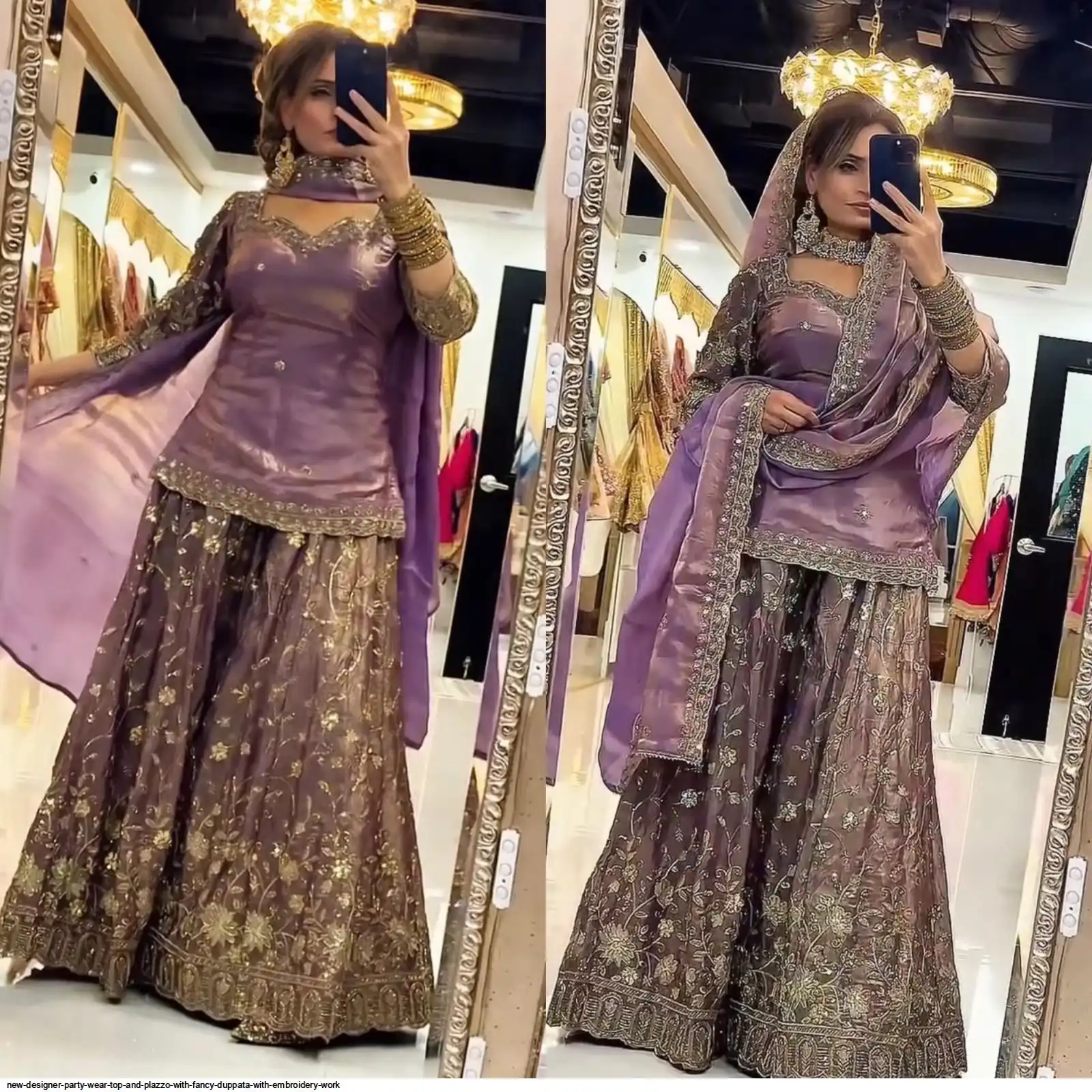 NEW DESIGNER PARTY WEAR TOP AND PLAZZO WITH FANCY DUPPATA WITH EMBROIDERY WORK C