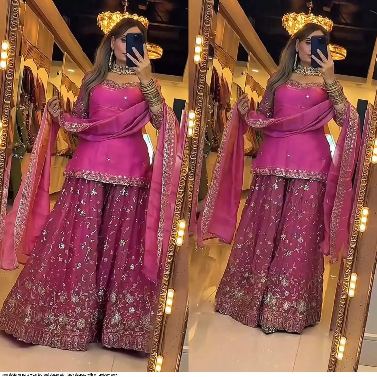 NEW DESIGNER PARTY WEAR TOP AND PLAZZO WITH FANCY DUPPATA WITH EMBROIDERY WORK D
