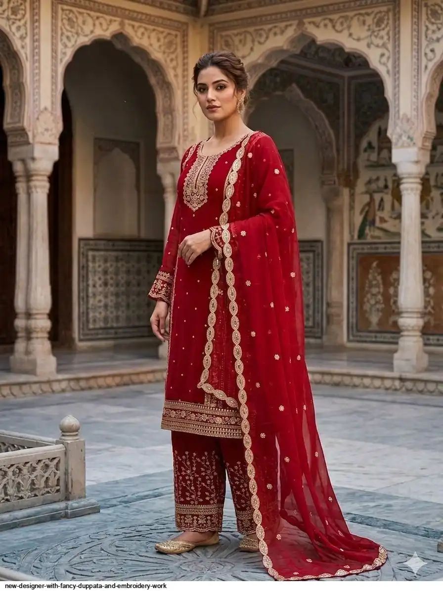 NEW DESIGNER WITH FANCY DUPPATA AND EMBROIDERY WORK A