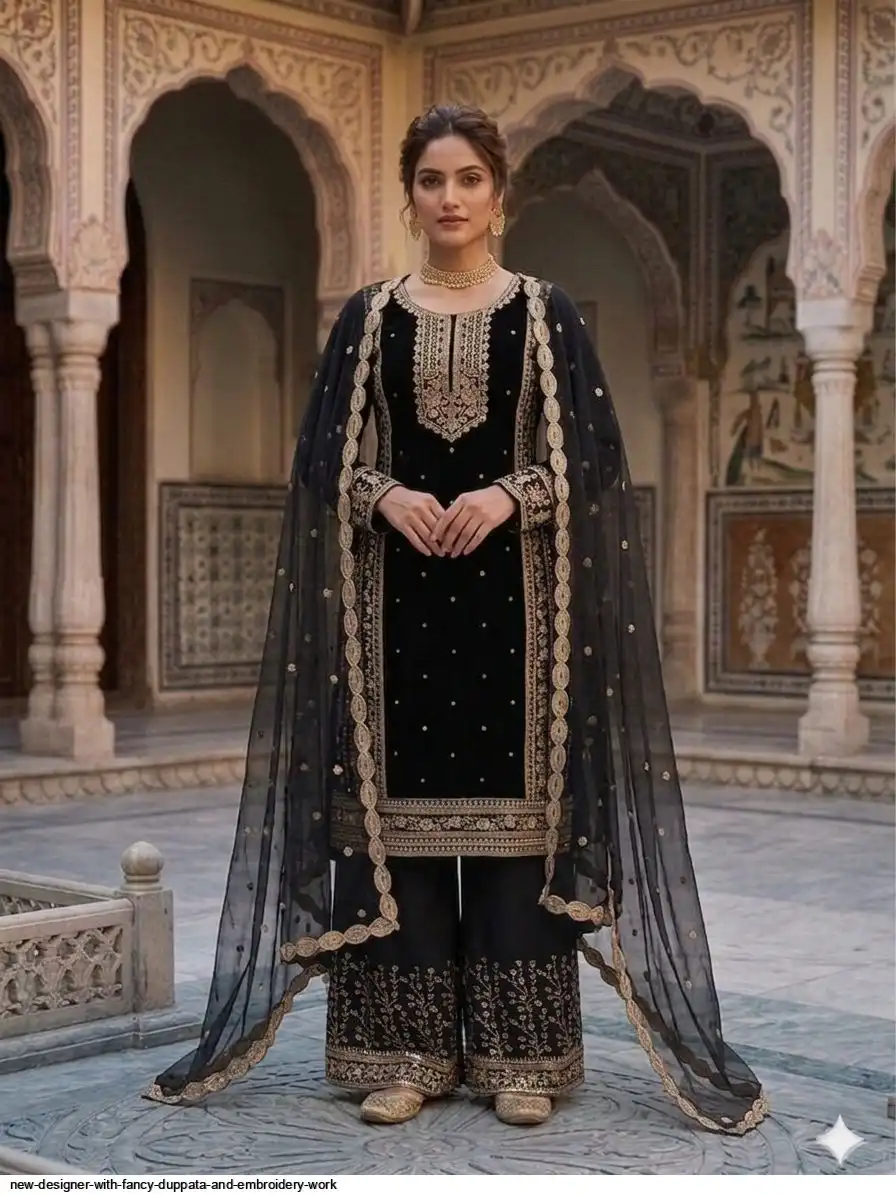 NEW DESIGNER WITH FANCY DUPPATA AND EMBROIDERY WORK B