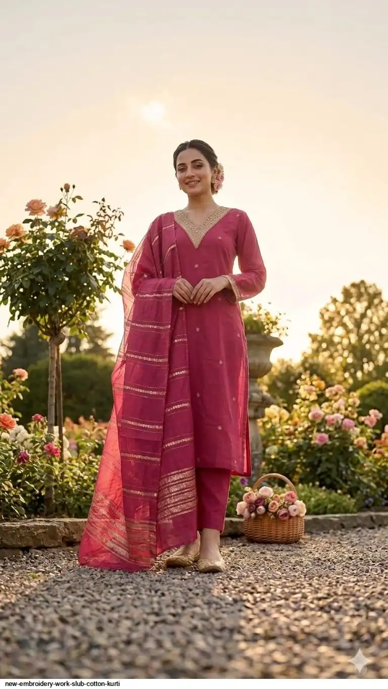 NEW EMBROIDERY WORK SLUB COTTON KURTI 2