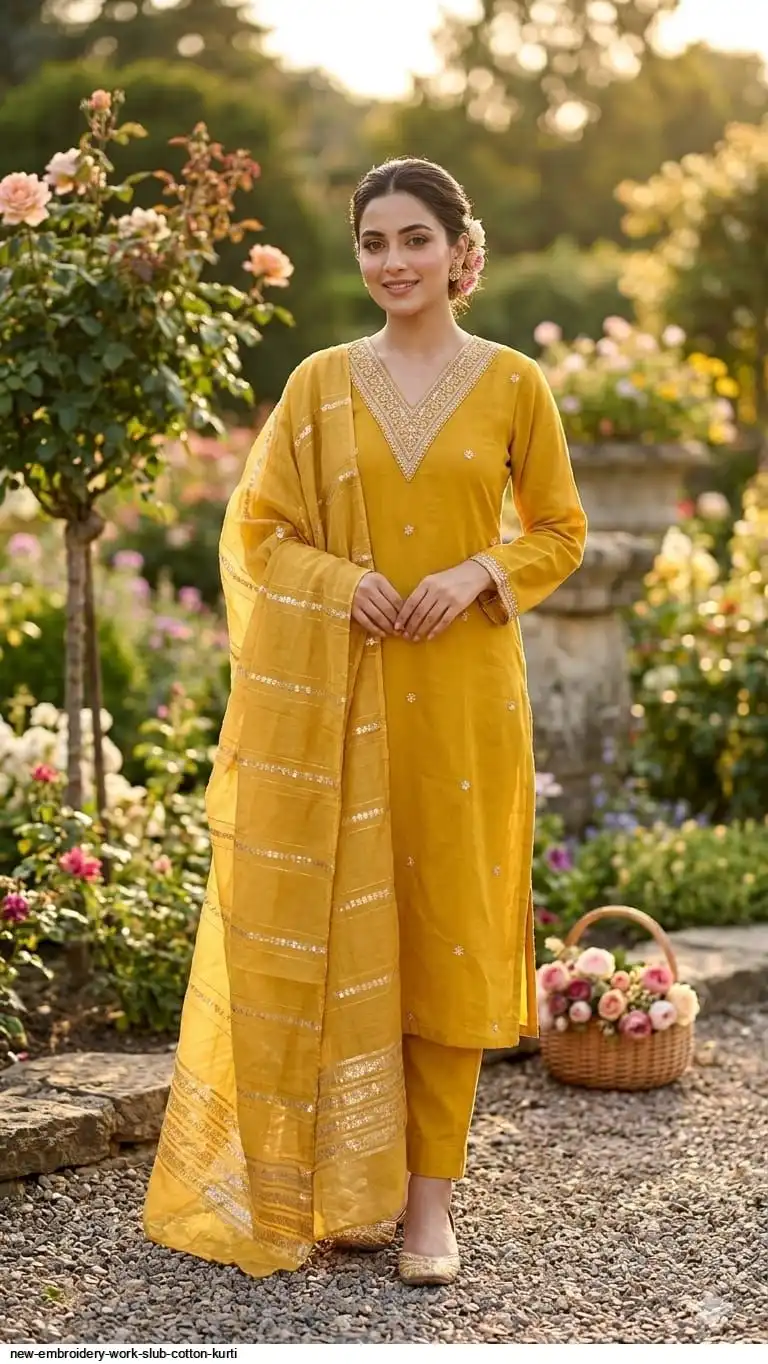 NEW EMBROIDERY WORK SLUB COTTON KURTI 4