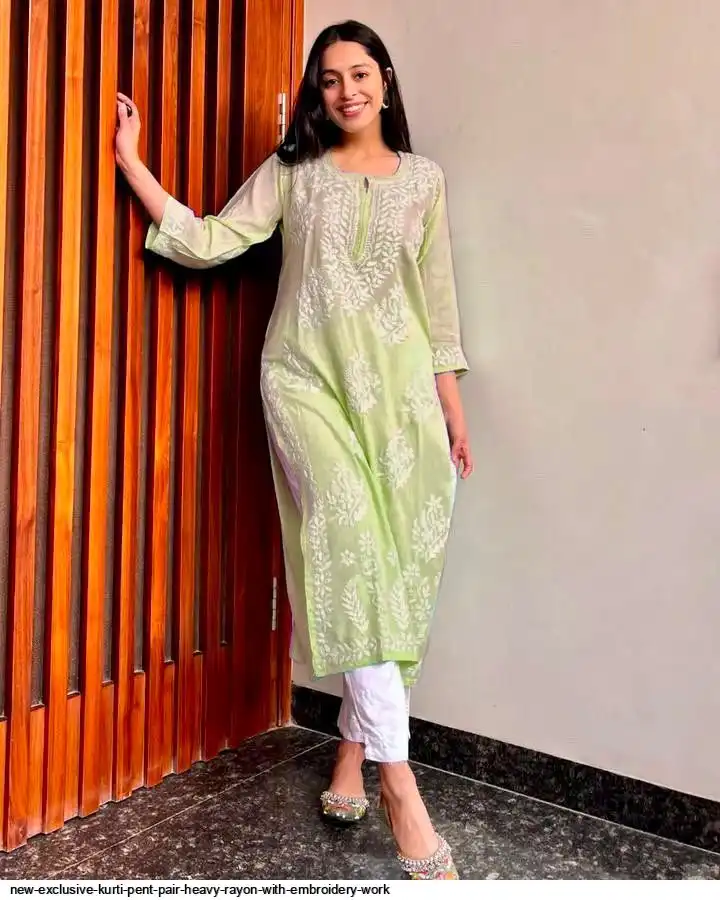 NEW EXCLUSIVE KURTI PENT PAIR HEAVY RAYON WITH EMBROIDERY WORK 2