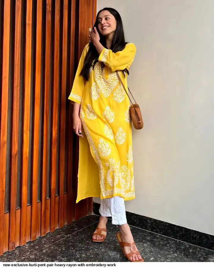 NEW EXCLUSIVE KURTI PENT PAIR HEAVY RAYON WITH EMBROIDERY WORK 4