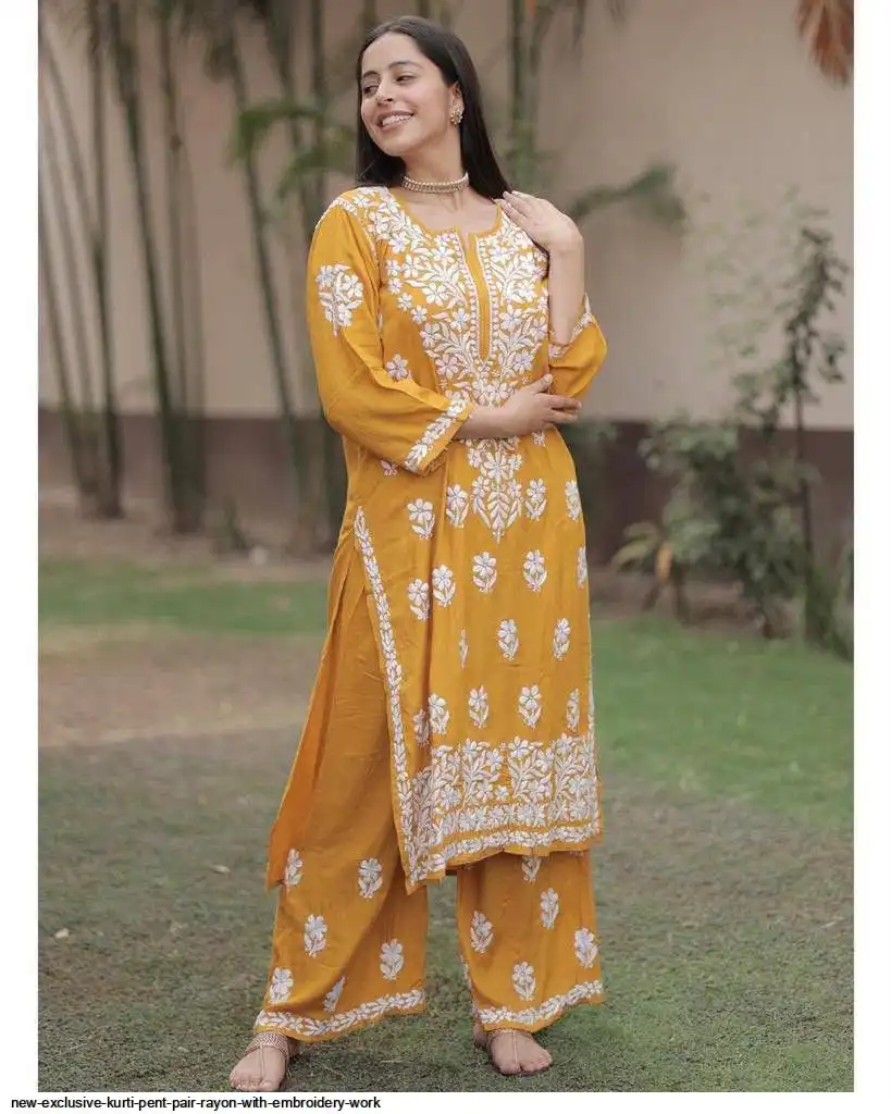 NEW EXCLUSIVE KURTI PENT PAIR RAYON WITH EMBROIDERY WORK 6