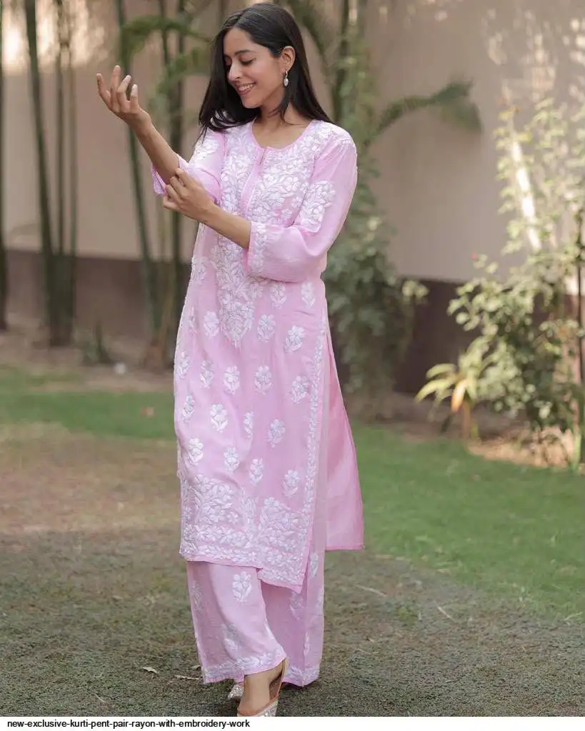 NEW EXCLUSIVE KURTI PENT PAIR RAYON WITH EMBROIDERY WORK 5