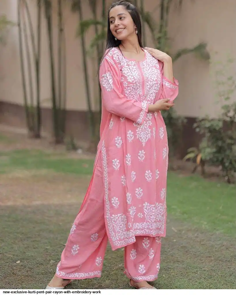 NEW EXCLUSIVE KURTI PENT PAIR RAYON WITH EMBROIDERY WORK 7