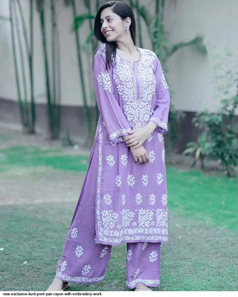 NEW EXCLUSIVE KURTI PENT PAIR RAYON WITH EMBROIDERY WORK 9