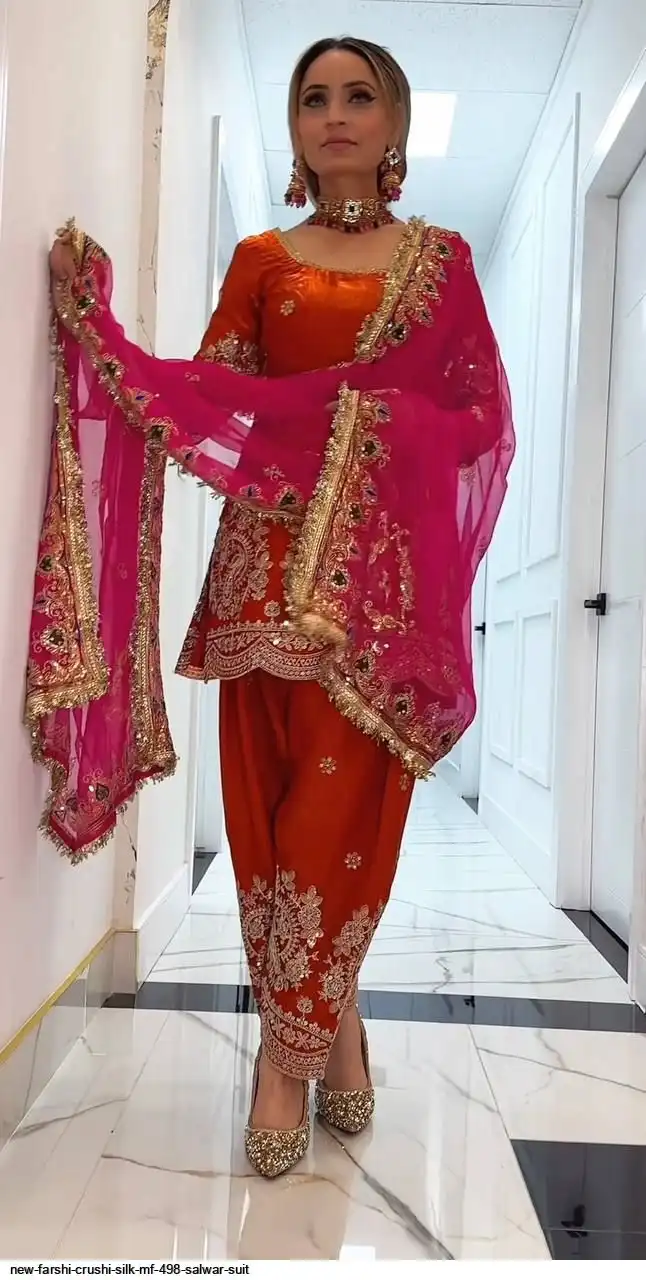NEW FARSHI CRUSHI SILK MF 498 SALWAR SUIT 1