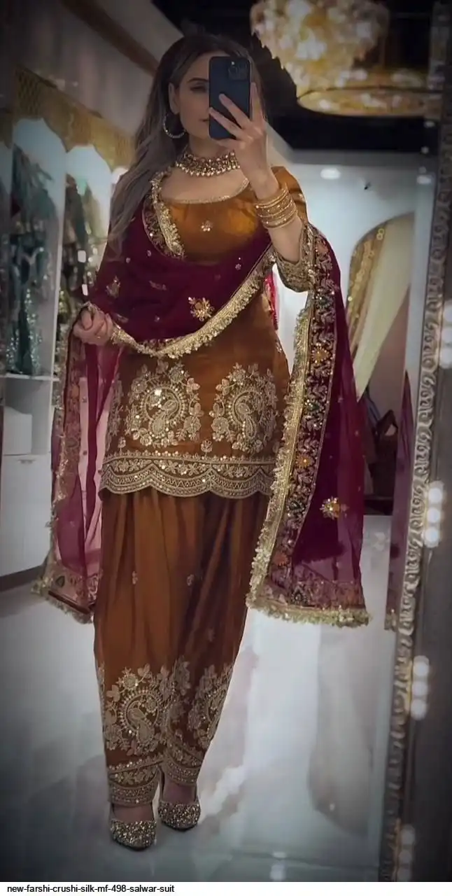NEW FARSHI CRUSHI SILK MF 498 SALWAR SUIT 3