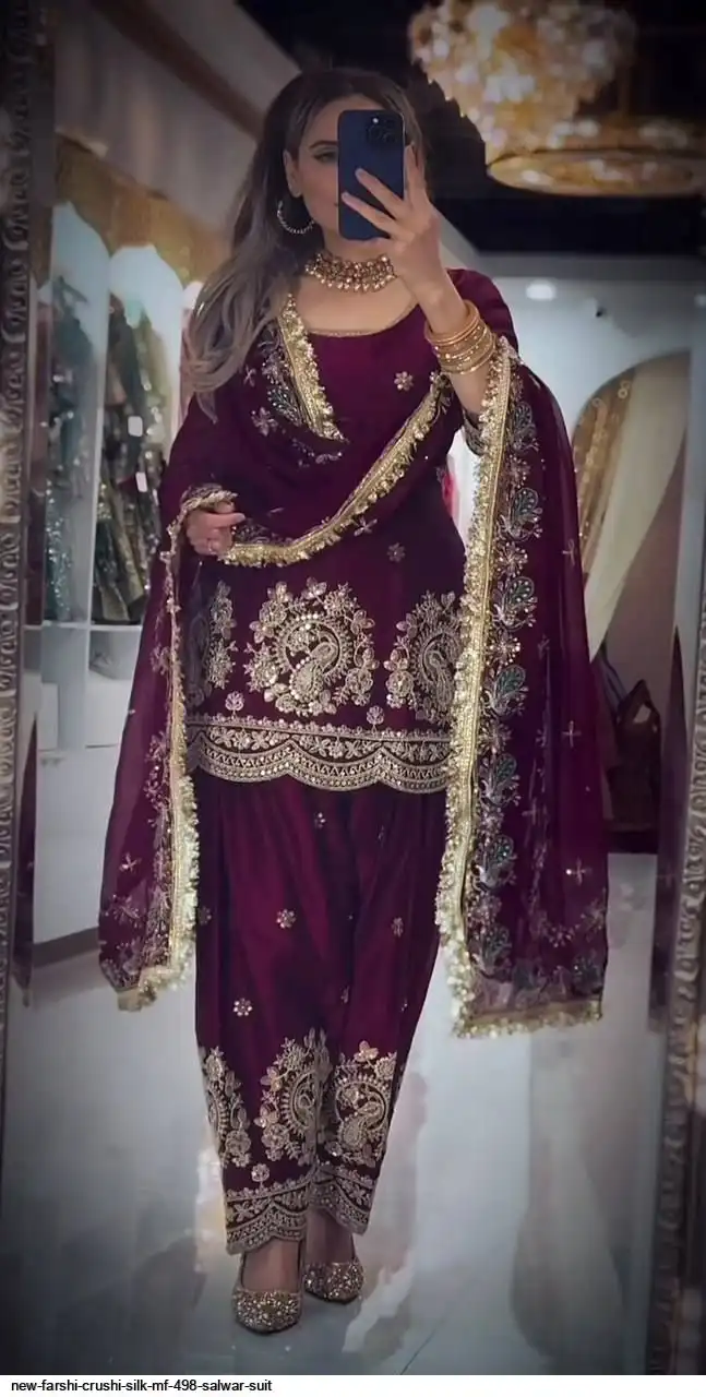 NEW FARSHI CRUSHI SILK MF 498 SALWAR SUIT 2