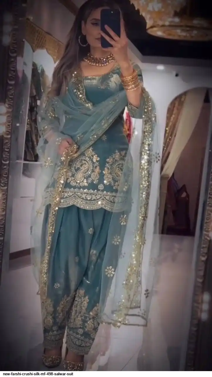 NEW FARSHI CRUSHI SILK MF 498 SALWAR SUIT 4