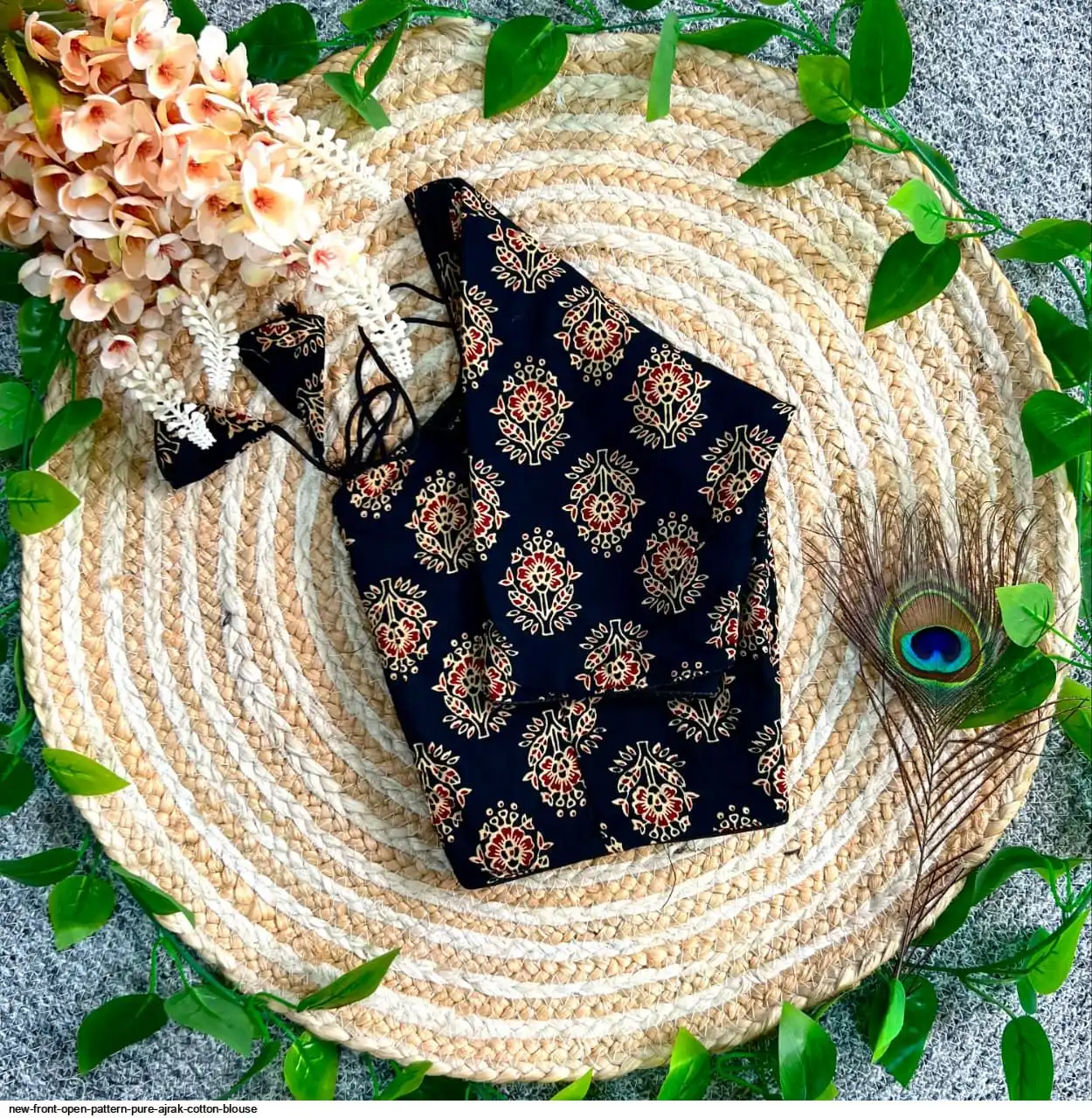 NEW FRONT OPEN PATTERN PURE AJRAK COTTON BLOUSE B