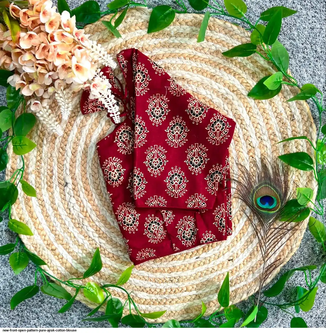 NEW FRONT OPEN PATTERN PURE AJRAK COTTON BLOUSE C