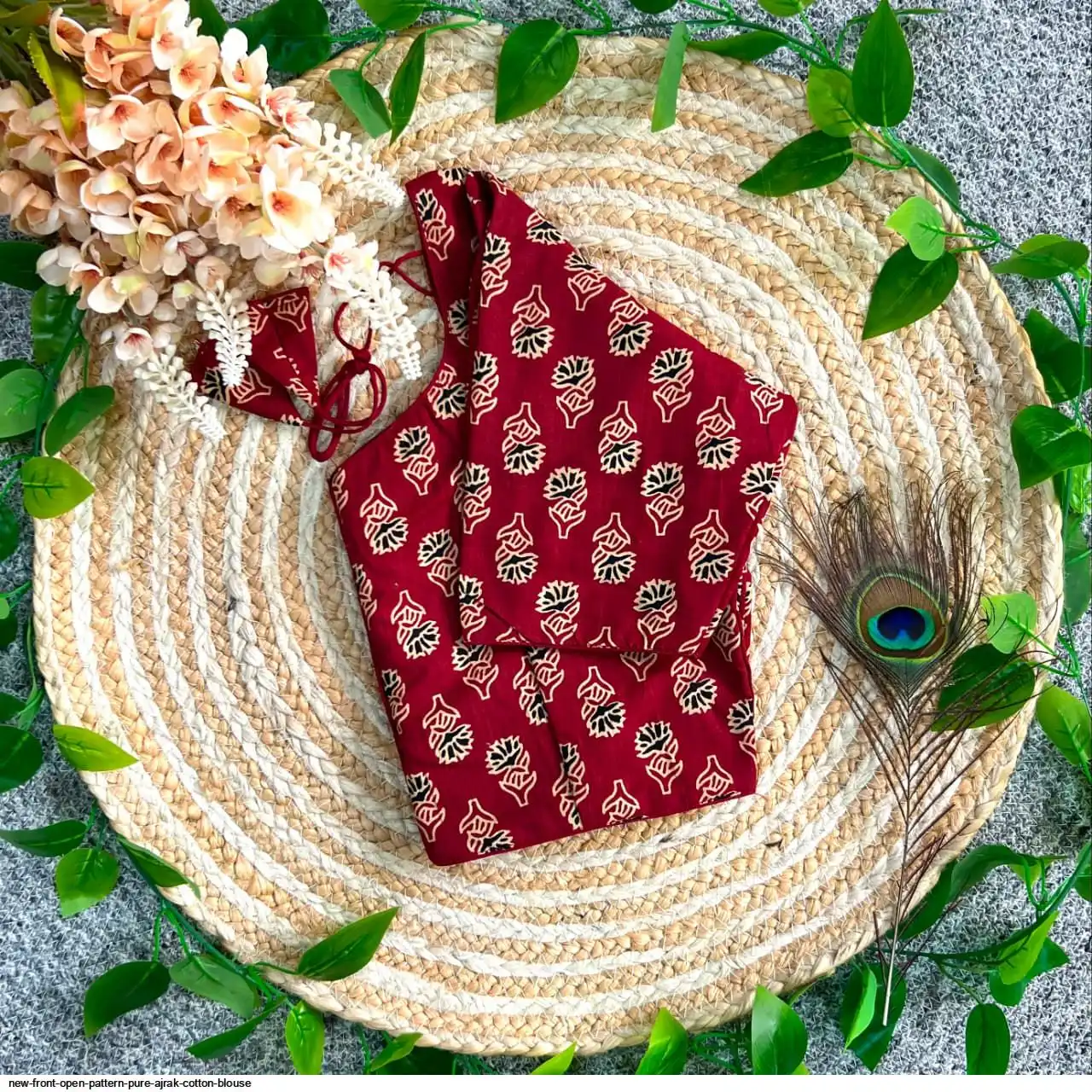 NEW FRONT OPEN PATTERN PURE AJRAK COTTON BLOUSE F