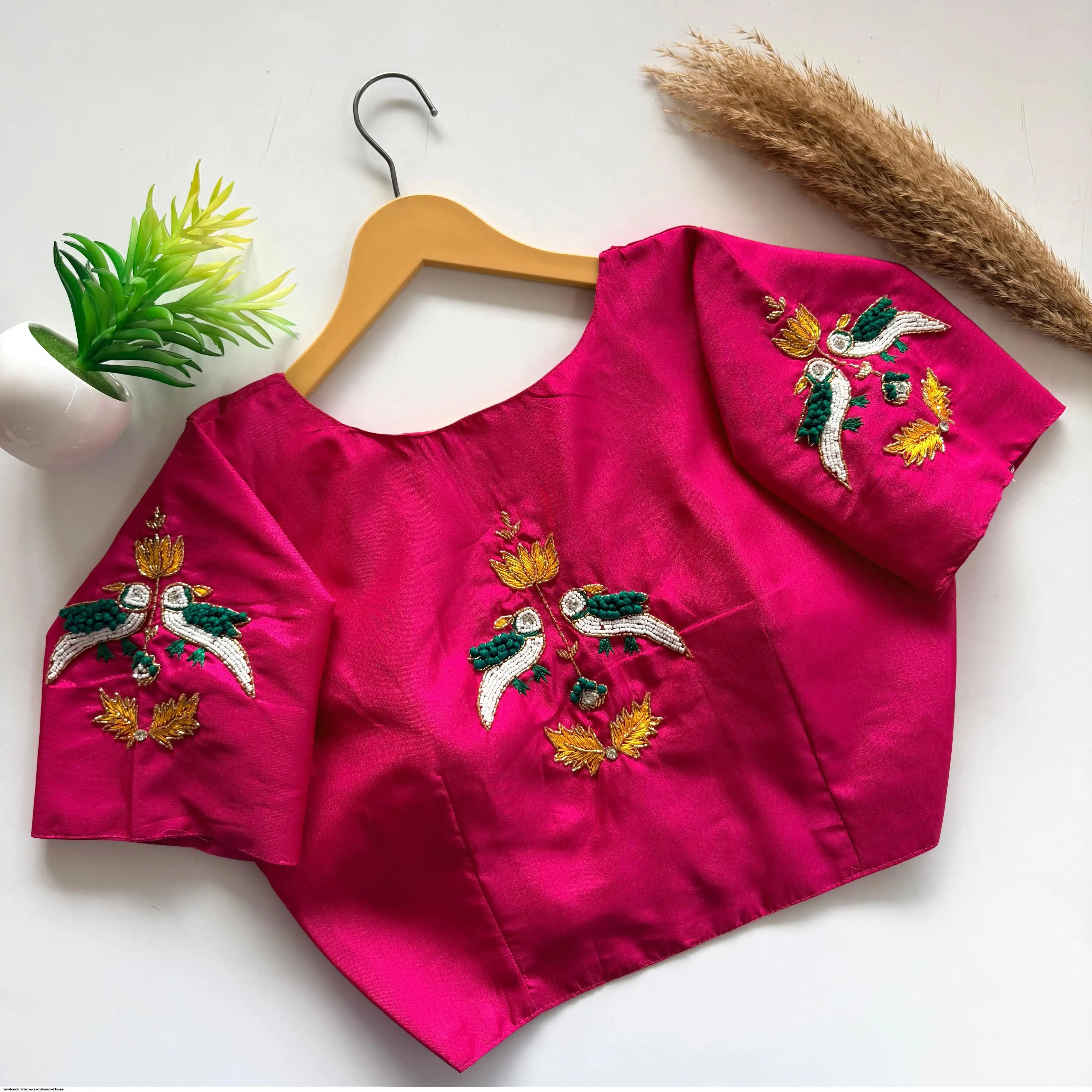 NEW HANDCRAFTED WORK HAKA SILK BLOUSE 2