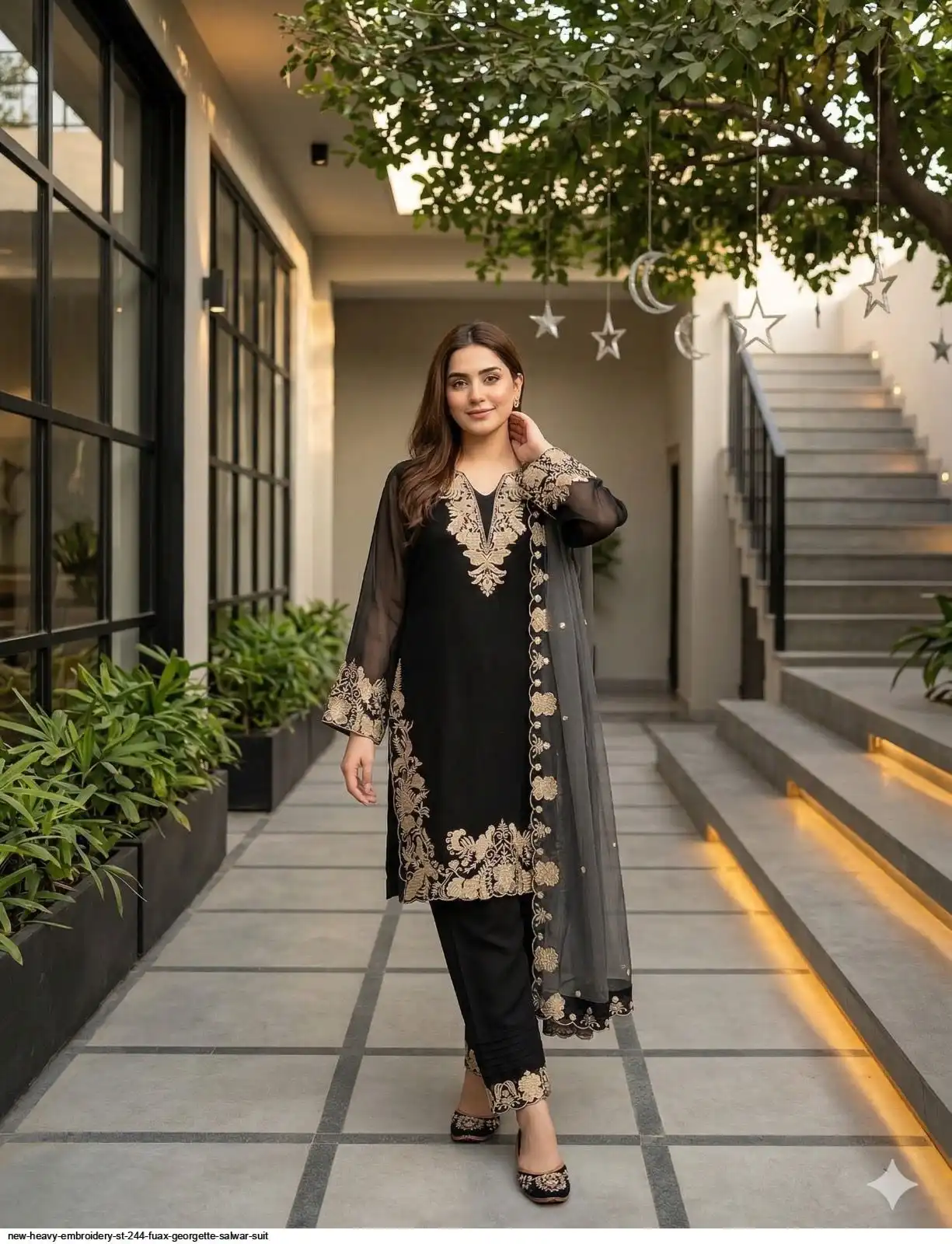 NEW HEAVY EMBROIDERY ST 244 FUAX GEORGETTE SALWAR SUIT 1