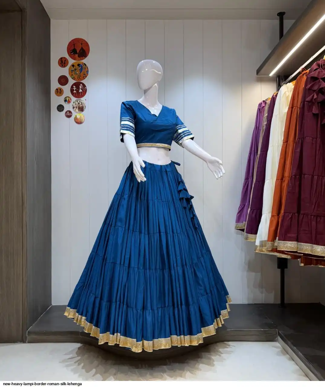 NEW HEAVY LAMPI BORDER ROMAN SILK LEHENGA 4