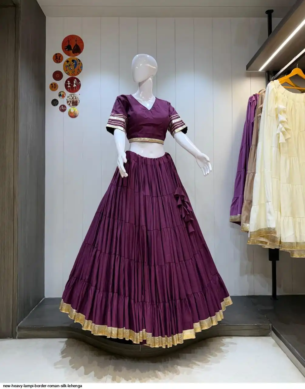 NEW HEAVY LAMPI BORDER ROMAN SILK LEHENGA 5