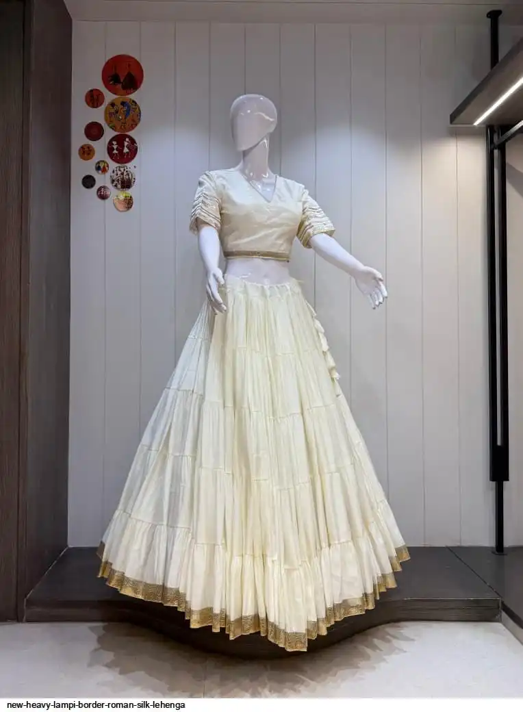 NEW HEAVY LAMPI BORDER ROMAN SILK LEHENGA 3