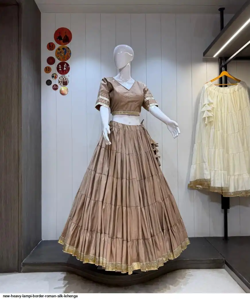NEW HEAVY LAMPI BORDER ROMAN SILK LEHENGA 7
