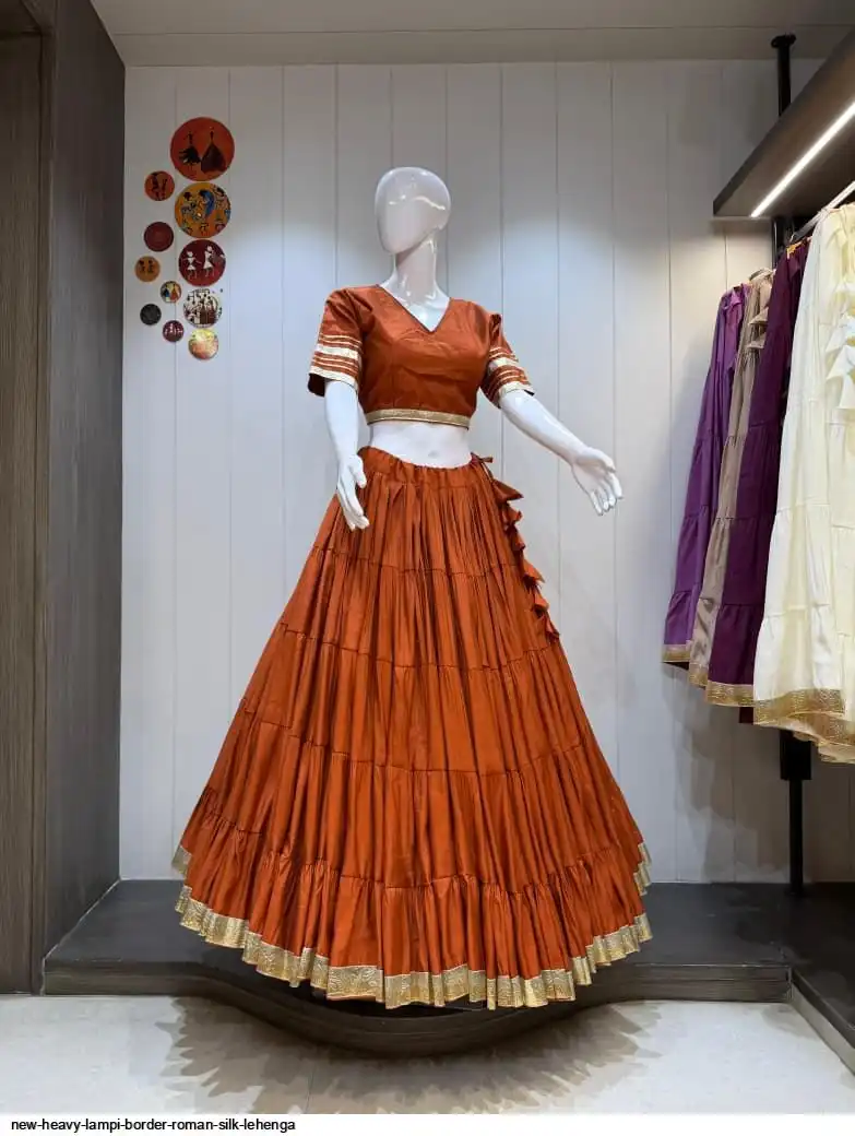 NEW HEAVY LAMPI BORDER ROMAN SILK LEHENGA 6
