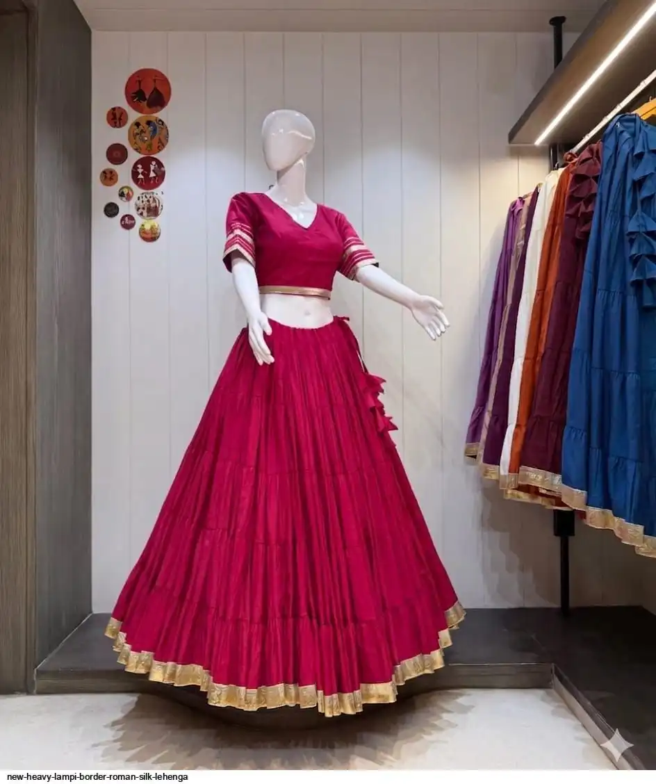 NEW HEAVY LAMPI BORDER ROMAN SILK LEHENGA 10