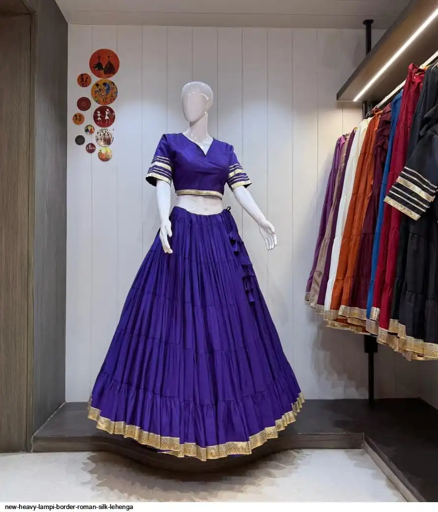 NEW HEAVY LAMPI BORDER ROMAN SILK LEHENGA 9