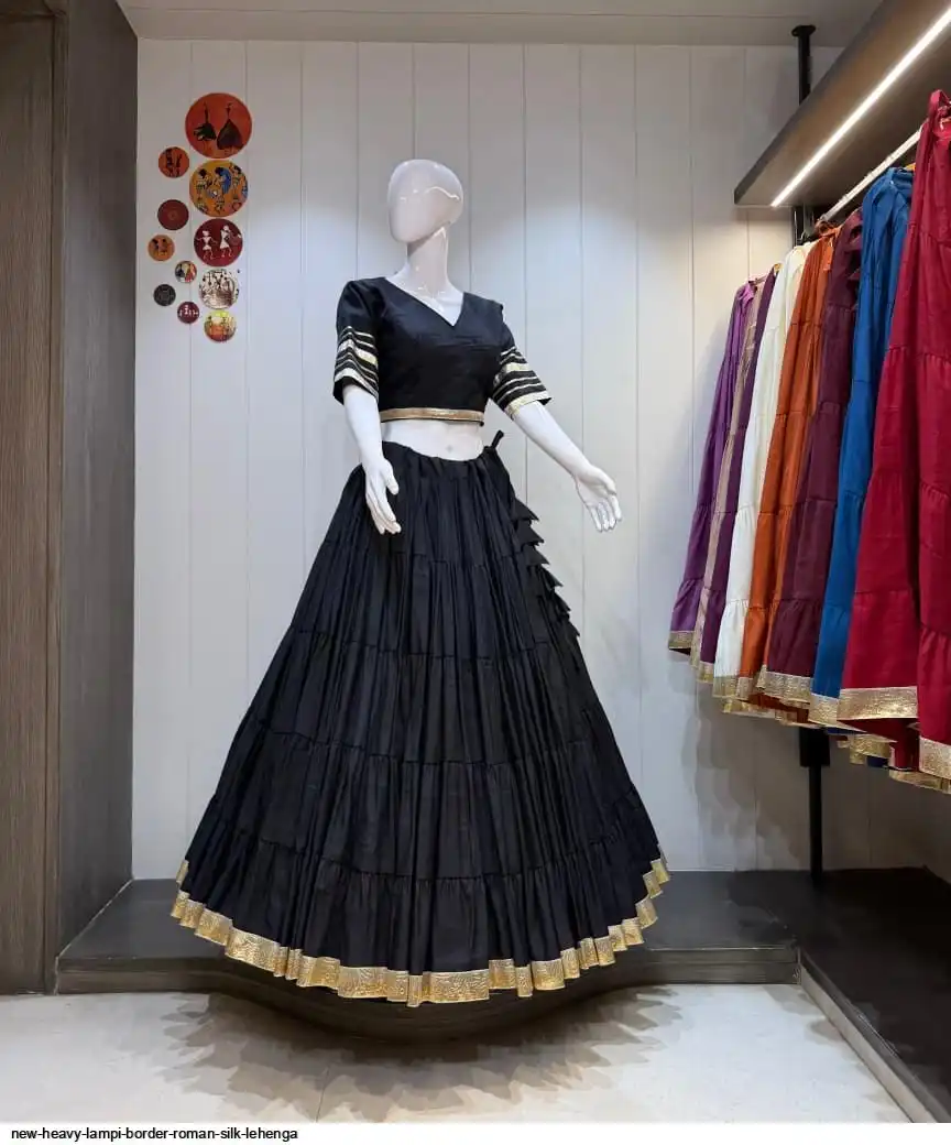 NEW HEAVY LAMPI BORDER ROMAN SILK LEHENGA 8