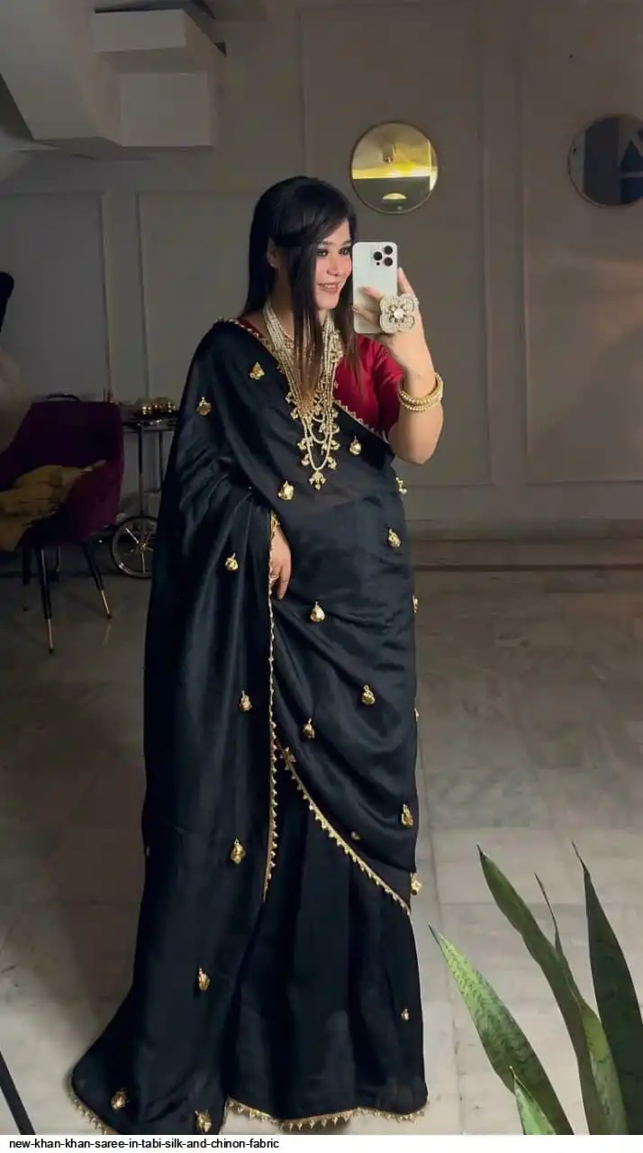 NEW KHAN KHAN SAREE IN TABI SILK AND CHINON FABRIC B