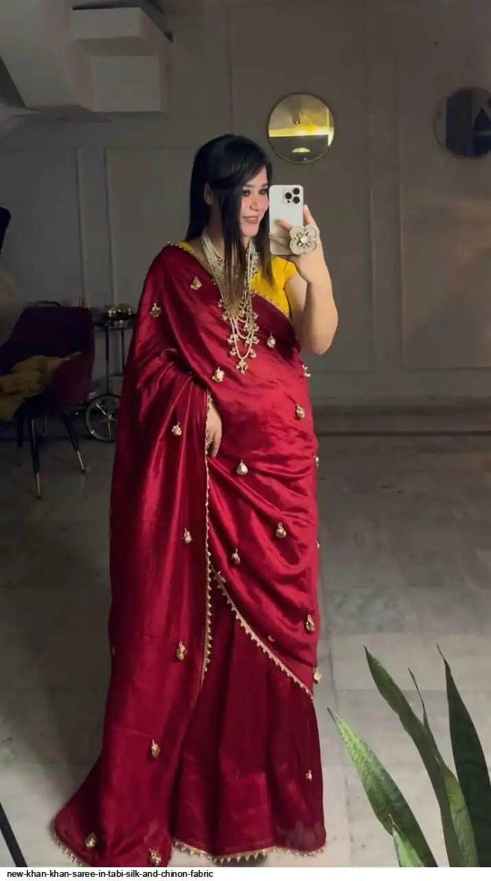NEW KHAN KHAN SAREE IN TABI SILK AND CHINON FABRIC F