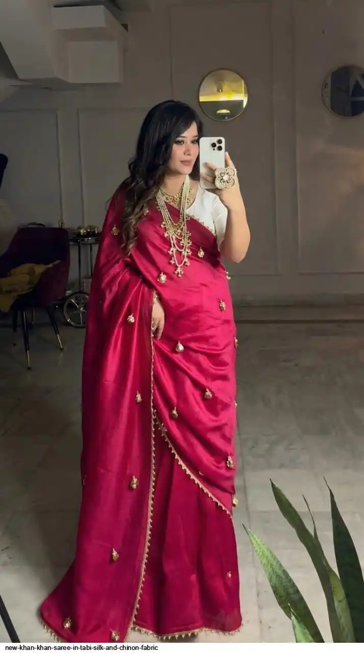 NEW KHAN KHAN SAREE IN TABI SILK AND CHINON FABRIC C