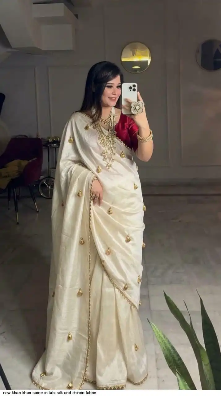 NEW KHAN KHAN SAREE IN TABI SILK AND CHINON FABRIC E