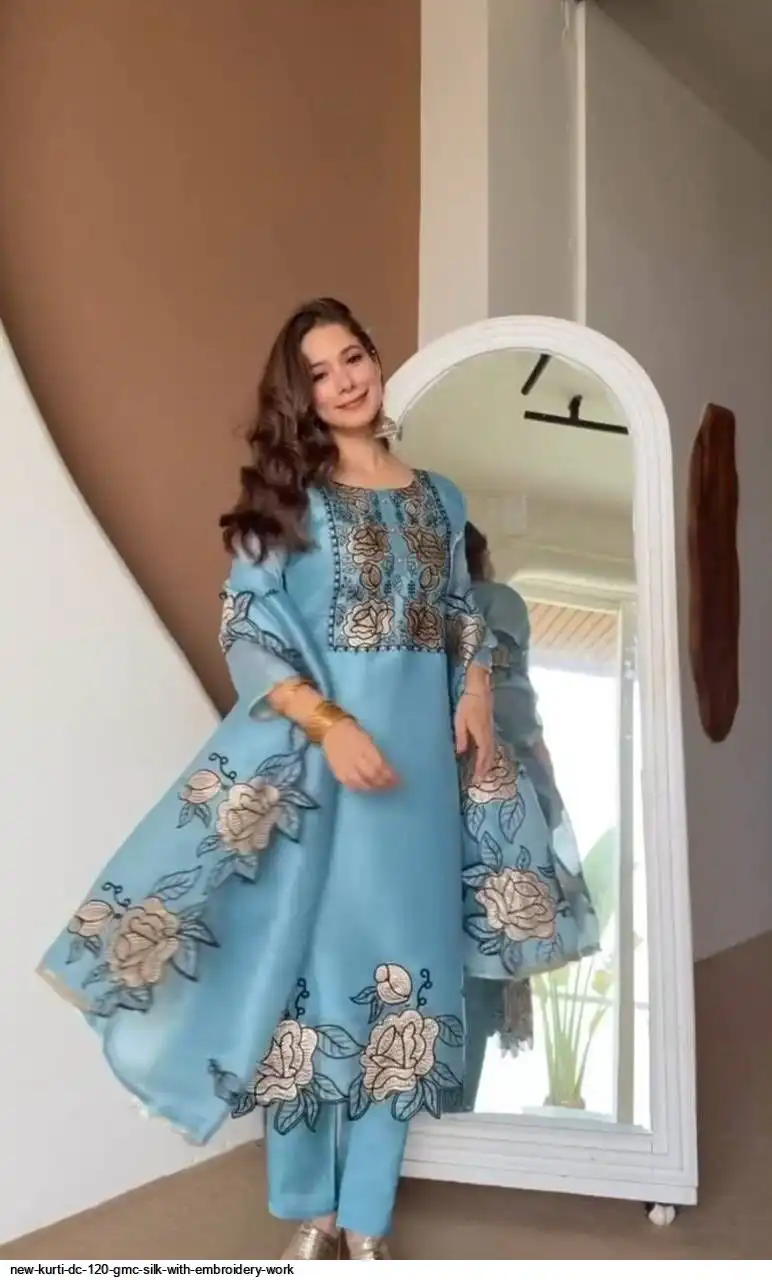 NEW KURTI DC 120 GMC SILK WITH EMBROIDERY WORK 1