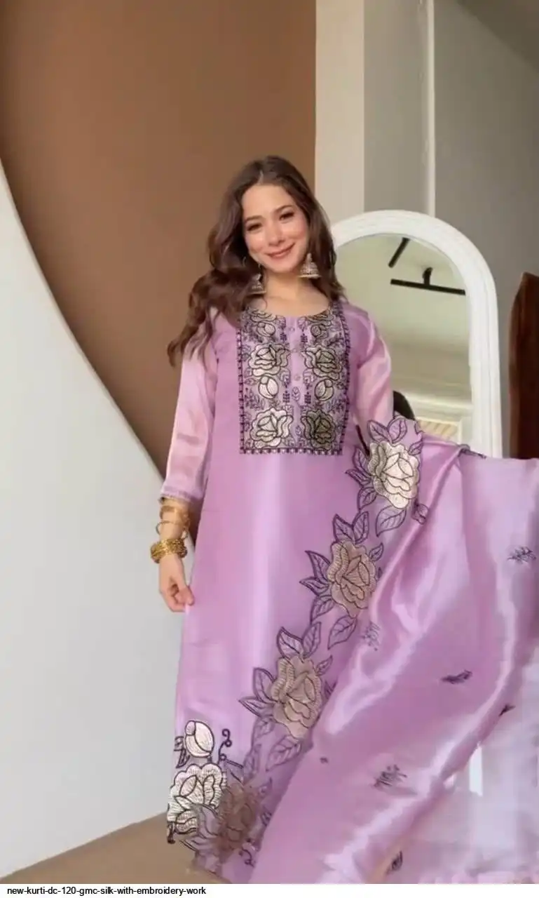 NEW KURTI DC 120 GMC SILK WITH EMBROIDERY WORK 2