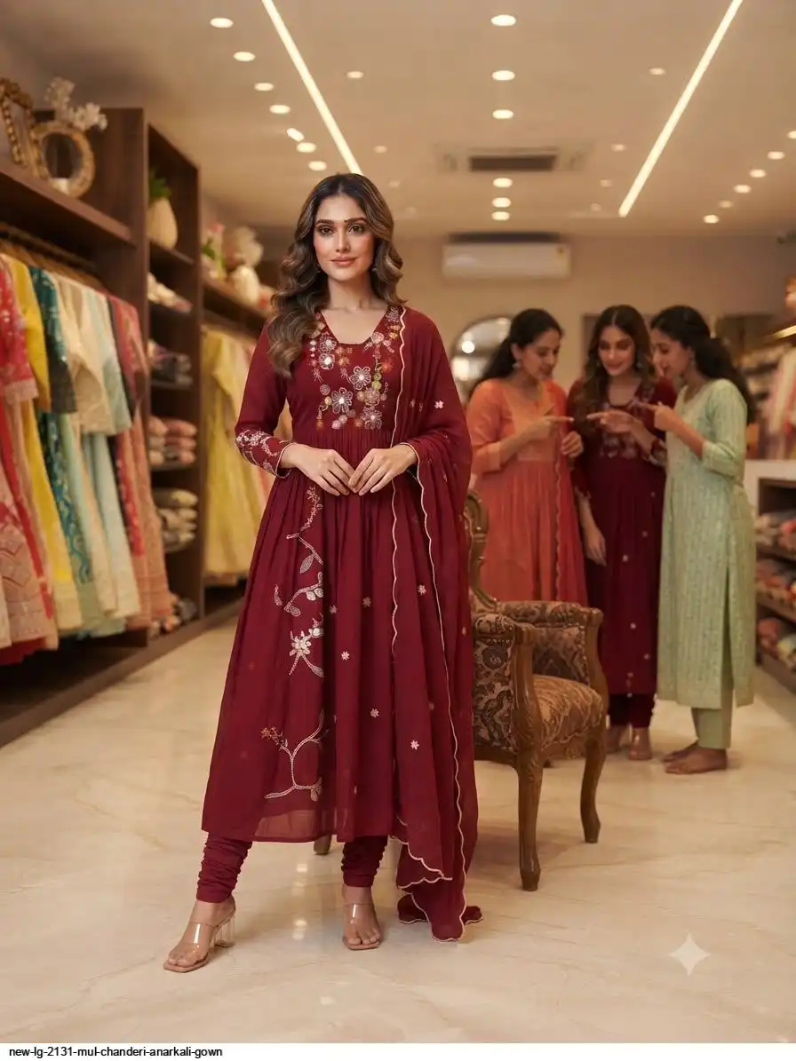 NEW LG 2131 MUL CHANDERI ANARKALI GOWN 1