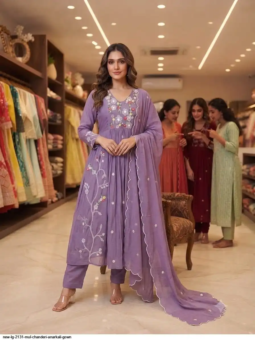 NEW LG 2131 MUL CHANDERI ANARKALI GOWN 2