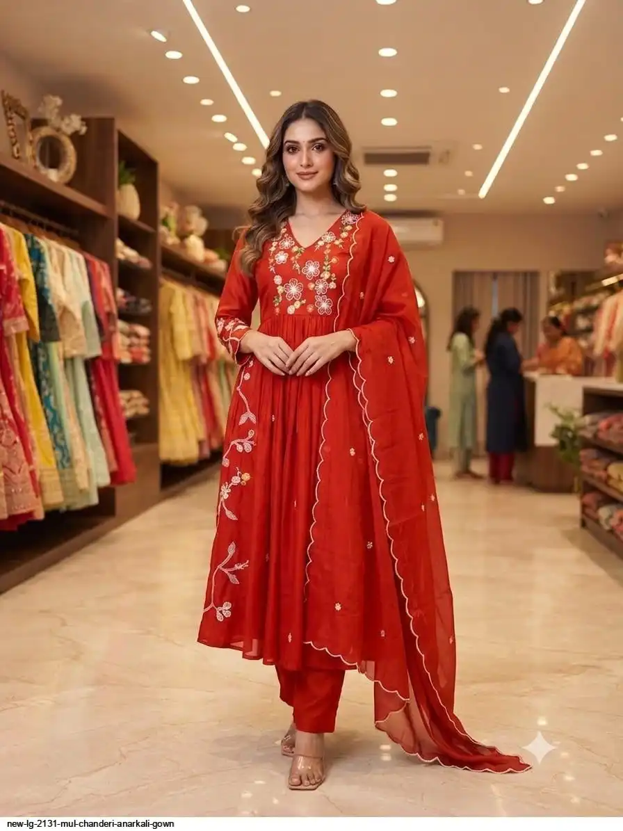 NEW LG 2131 MUL CHANDERI ANARKALI GOWN 3