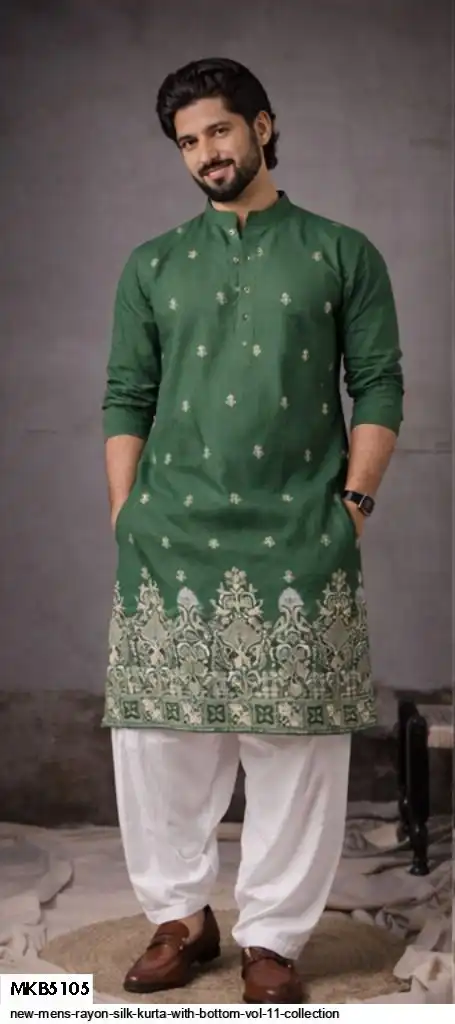 NEW MENS RAYON SILK KURTA WITH BOTTOM VOL 11 COLLECTION MKB5105