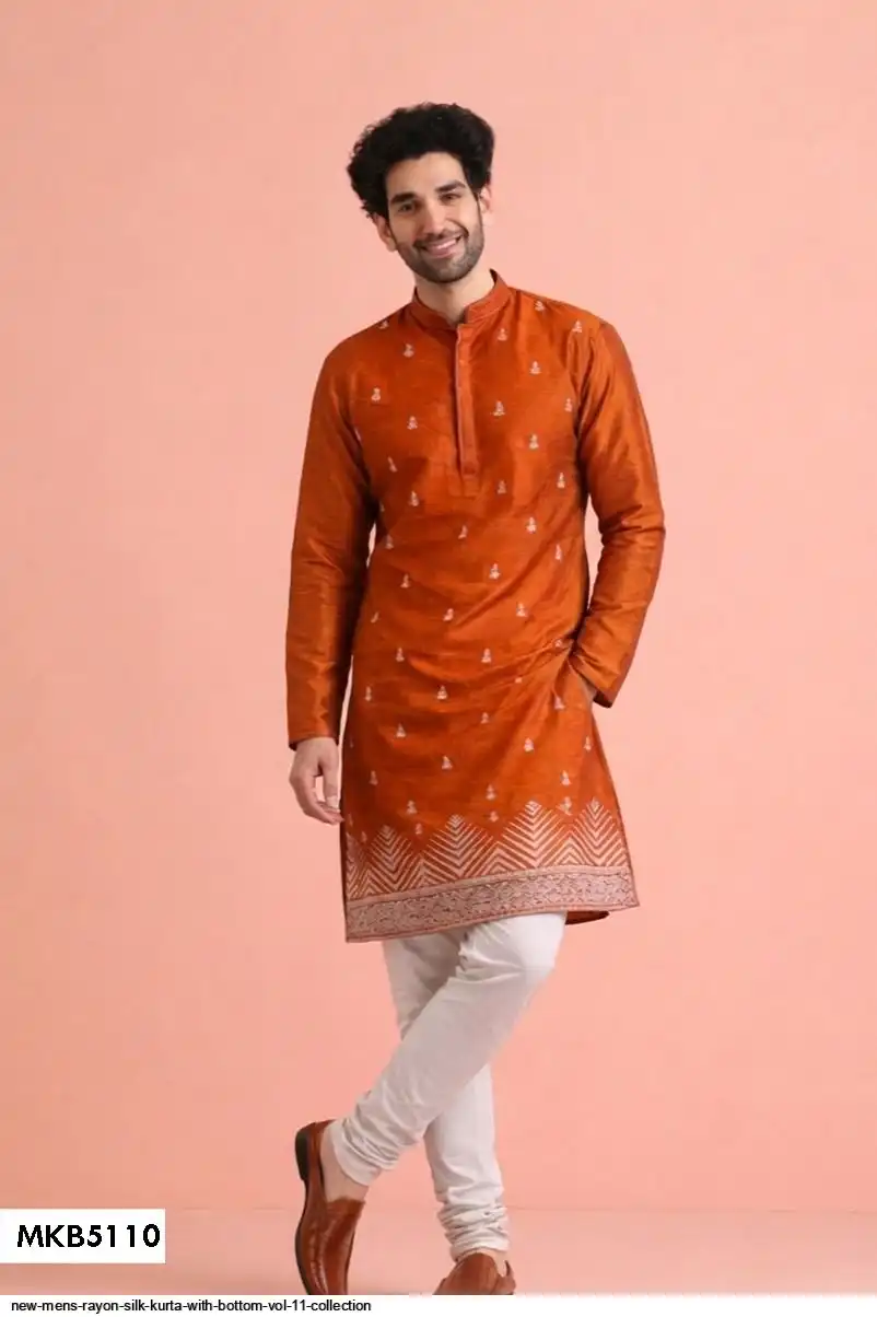 NEW MENS RAYON SILK KURTA WITH BOTTOM VOL 11 COLLECTION MKB5110